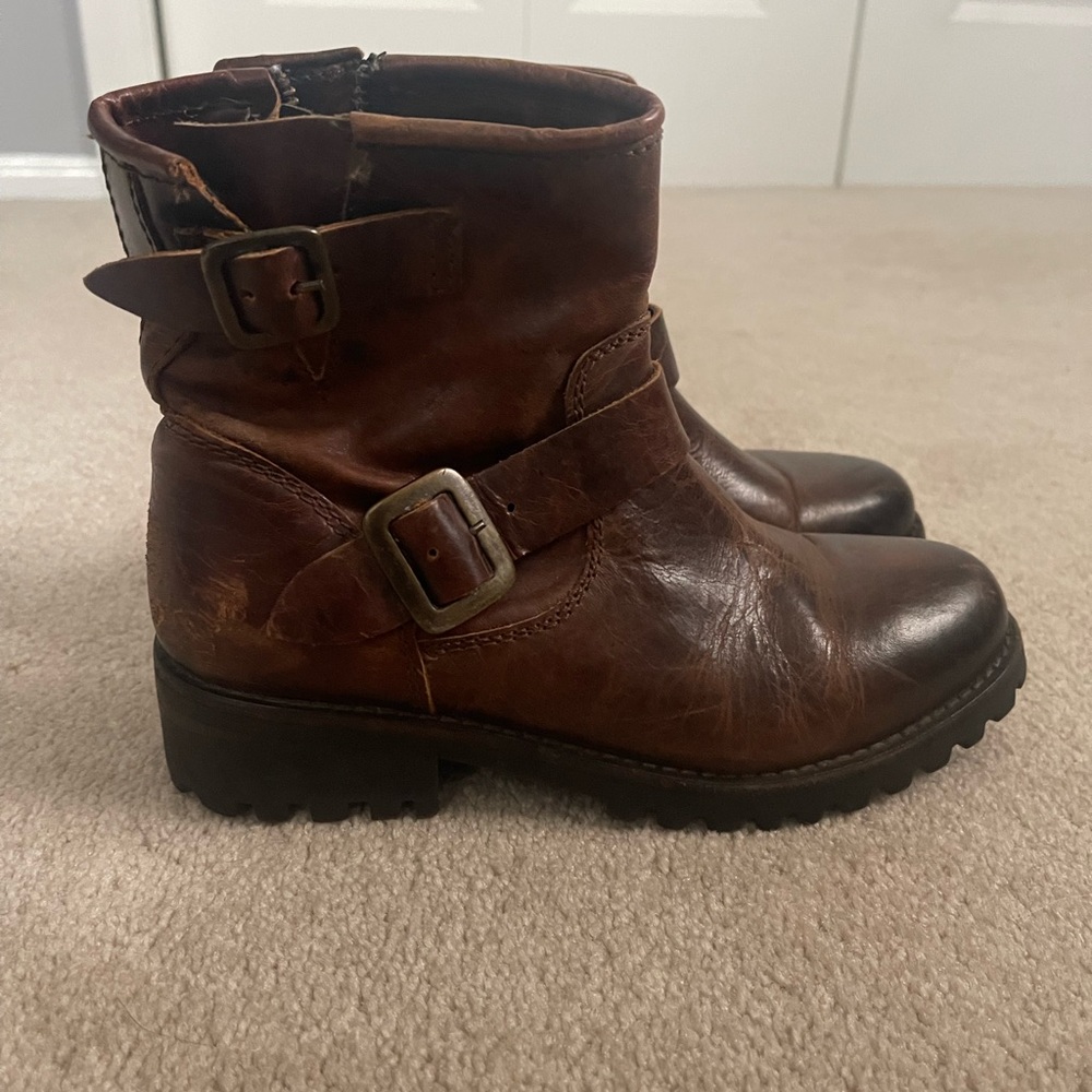 Freebird Biker Leather Cognac Combat Ankle Moto Boots